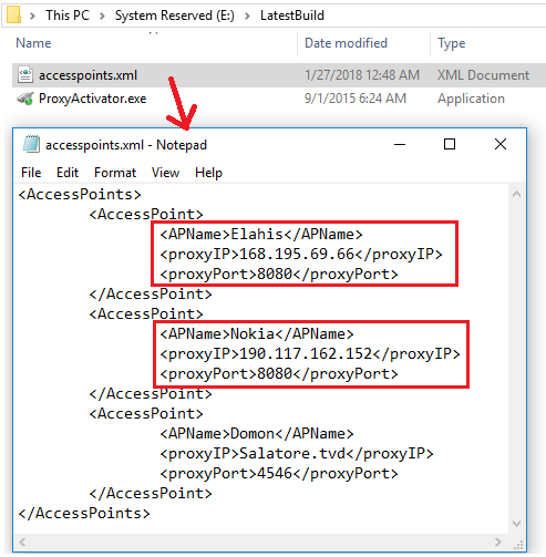 specify proxy and ssid