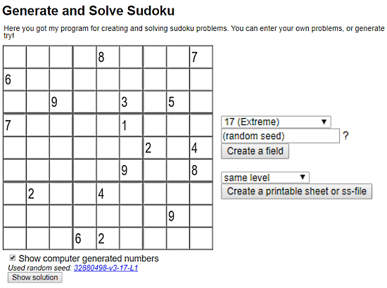 Kjell.haxx.se: sudoku generator