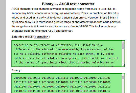 Mothereff.in: convert text to binary