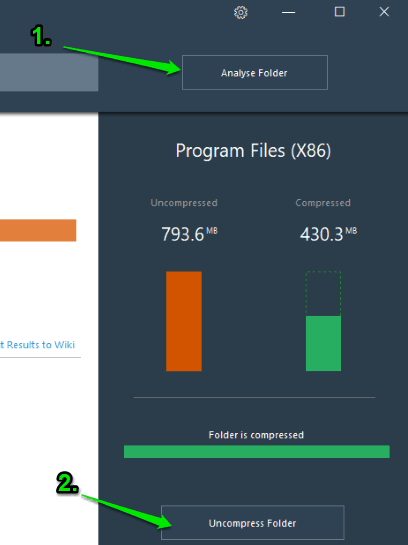 analyse folder and use uncompress folder button