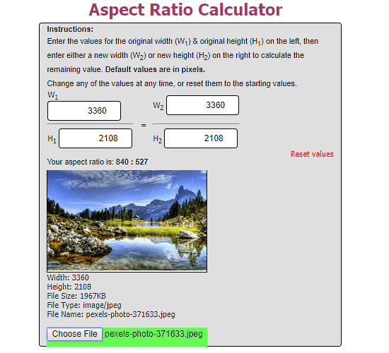 aspect ratio calculator