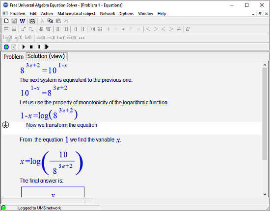 Universal Algebra Equation Solver: exponential equation calculator