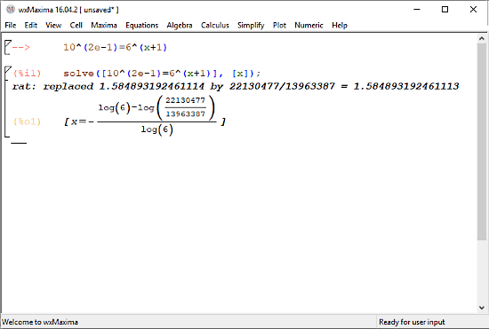 Maxima: exponential equation calculator