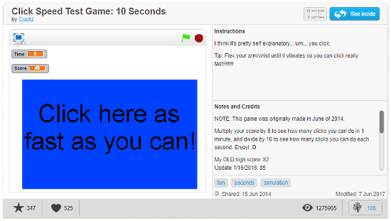 Scratch: Online Clicking Speed Test Game