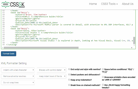 xml online formatter