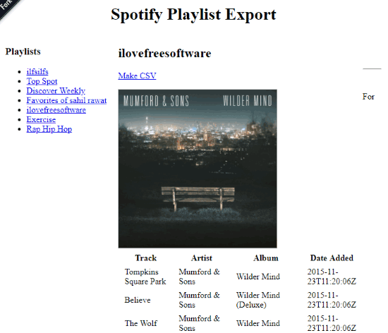 spotify songs playlist export