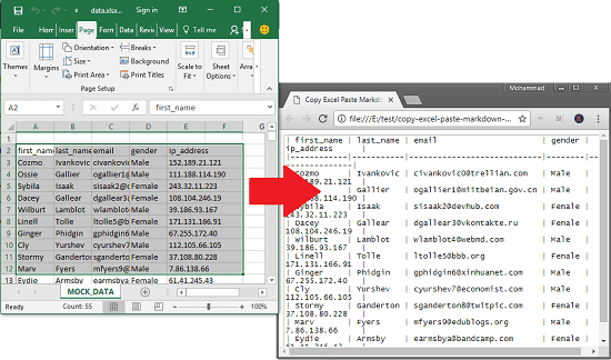 offline webapp to copy excel data to markdown