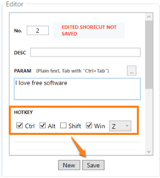 set hotkey and save