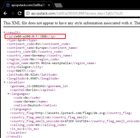 IPStack free geolocation API in action