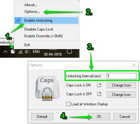 enable unlocking option and set unlocking interval