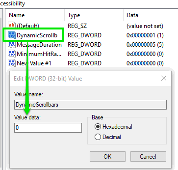 set 0 as value data for dynamic scrollb value