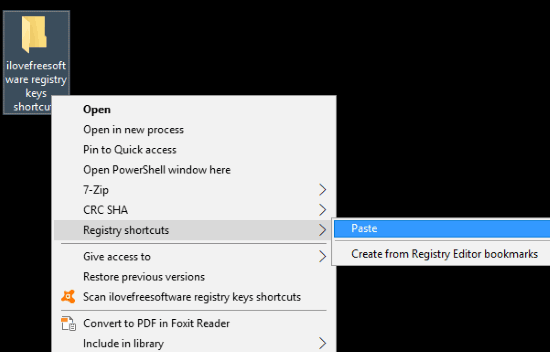 use registry shortcuts context menu options