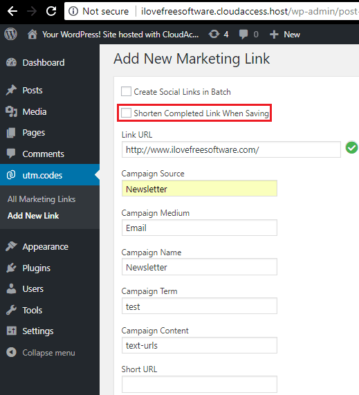 Add new marketing link in utm coded plugin