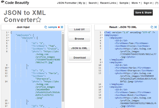 online xml to json converter