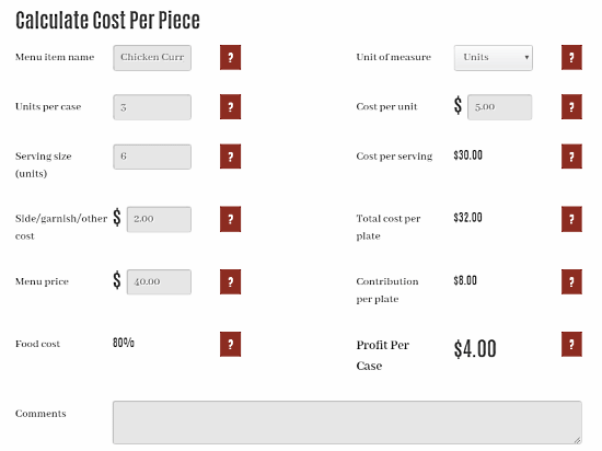 online food cost calculator