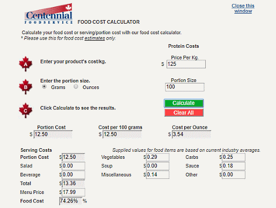 free food cost calculator