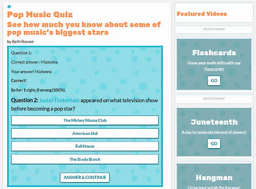 take free online pop music trivia 