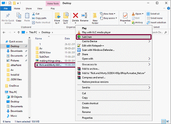 download subtitles from context menu