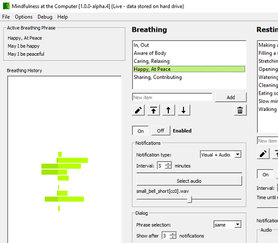 Mindfulness at the computer settings