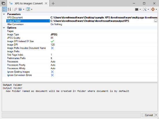 XPS to Images Convert- interface