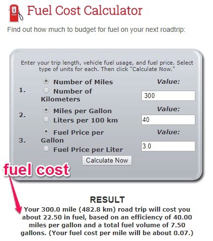 fuel trip calculator 2022