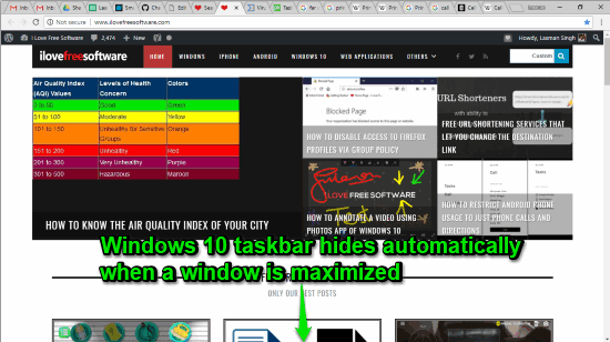 windows 10 taskbar hides automatically on maximizing a window
