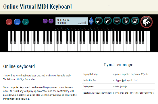 online piano midi support