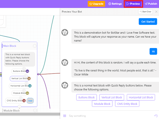 BotStar preview the bot