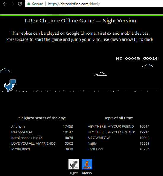 T-Rex Chrome Offline Game - Night Version