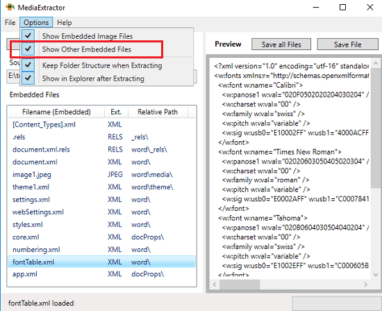 Media Extractor show other embedded files