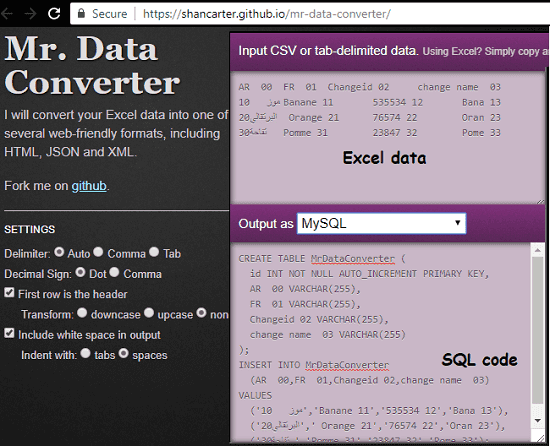 Mr Data Converter in action