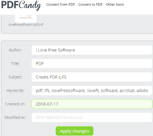 PDFCandy PDF metadata editor