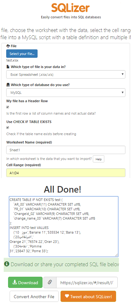 SQLizer free Excel to SQL converter