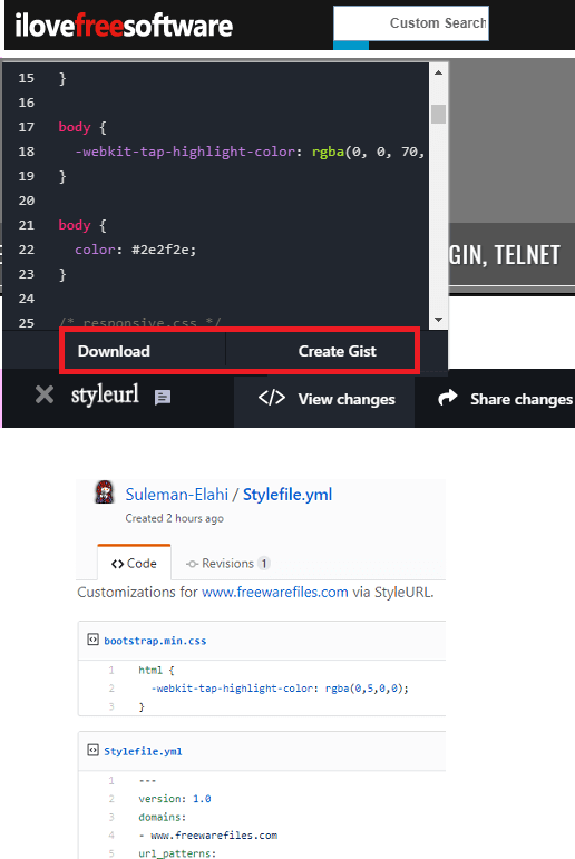 StyleURL save CSS to Gist