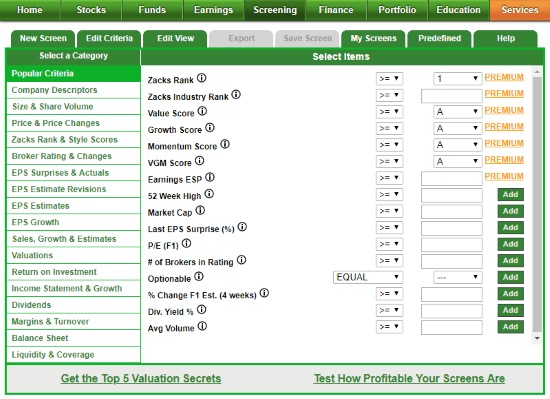 online stock screening