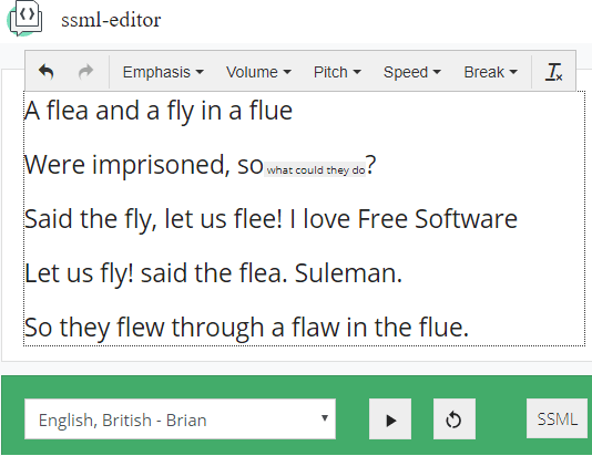 Free Online SSML Generator with WYSIWYG, Audio Playback