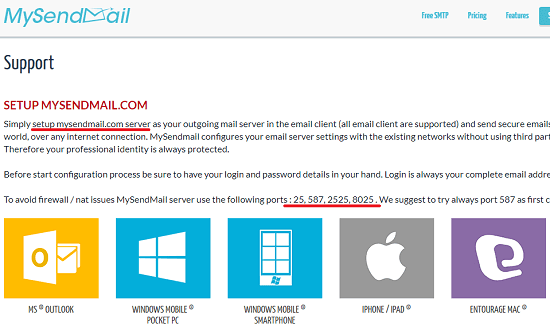 MySendMail free SMTP server