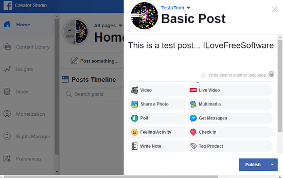 Facebook Creator Studio Create Post