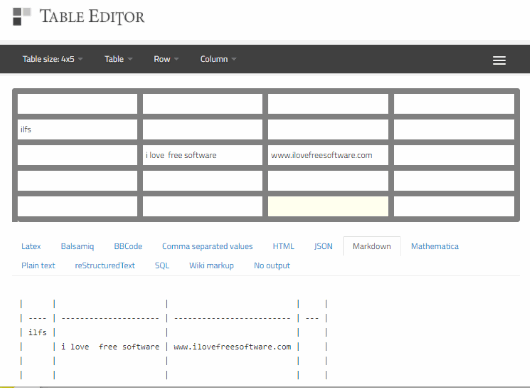 markdown table generator