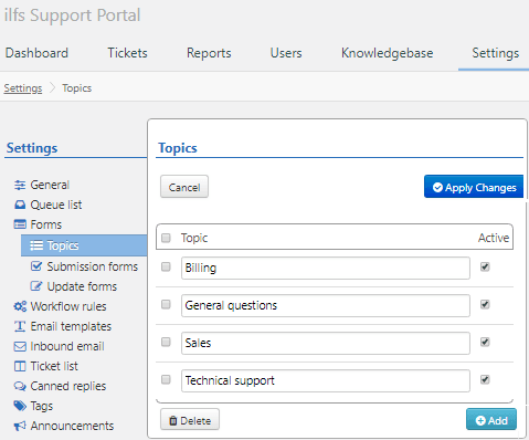 sympoQ form settings