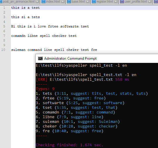 Command Line Spell Checker Tool for Text, HTML, Markdown Files