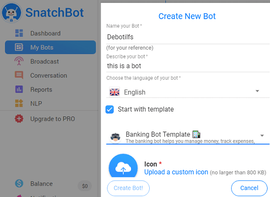 SnatchBot create bot