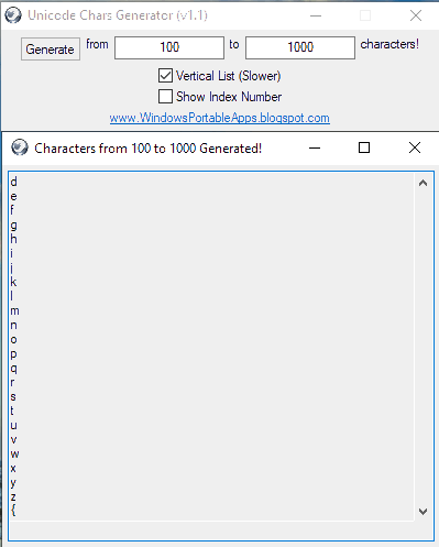 Unicode Generator in Vertical mode