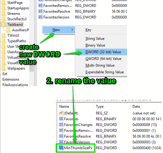 create minthumbsizepx dword value