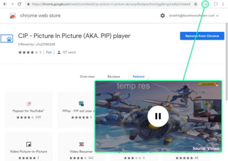 picture in picture on Vimeo in Chrome
