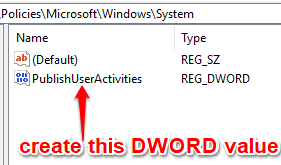 create publishuseractivities dword value