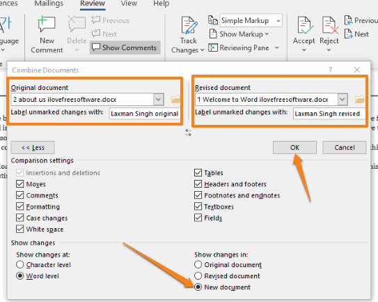 add original and revised documents