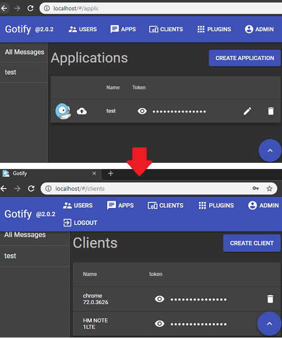 Gotify web interface