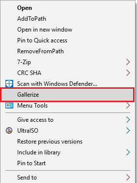 Gallerize right click menu