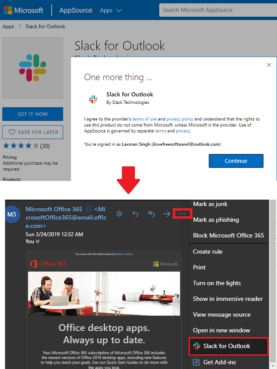 Install Slack for Outlook